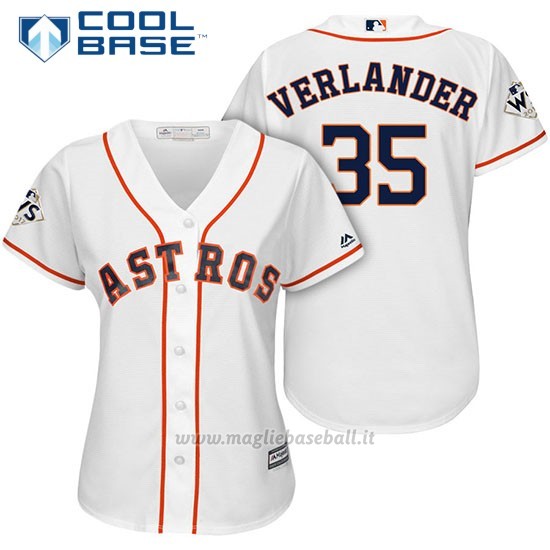 Maglia Baseball Donna Houston Astros 2017 World Series Justin Verlander Bianco Cool Base
